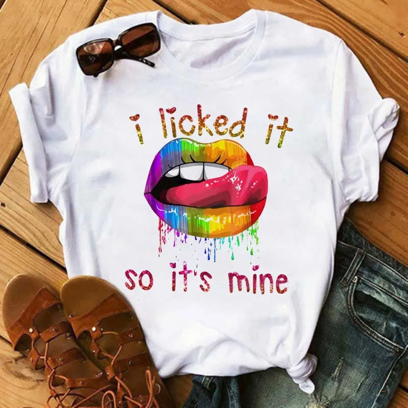 

tshirts women tops summer white color printed tops ticked it so its mine lips cute sexy short sleeve t shirts