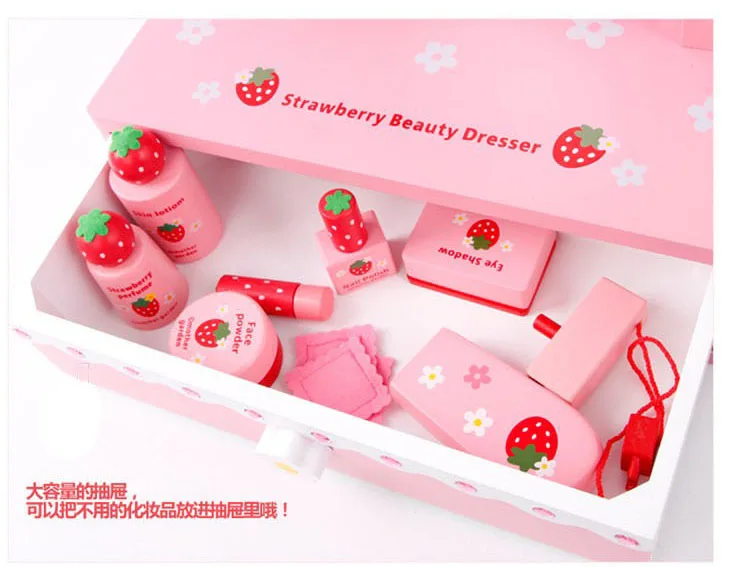 Wooden Strawberry Simulation Dressing Table Wooden Toys House Toy