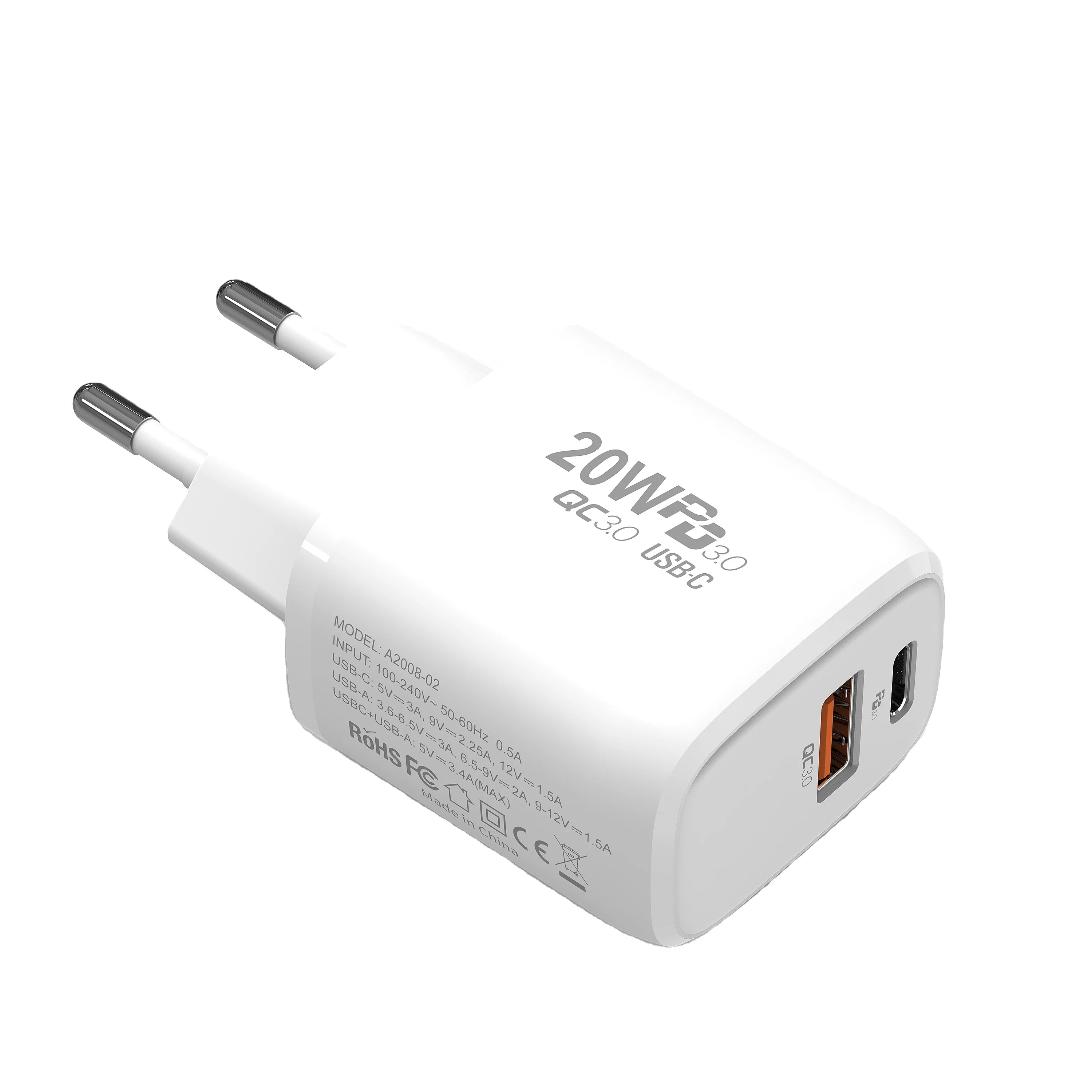 

high quality original usb charger slim pd 20w eu fast charging travel charger adaptor usb 3 type c charger, White black