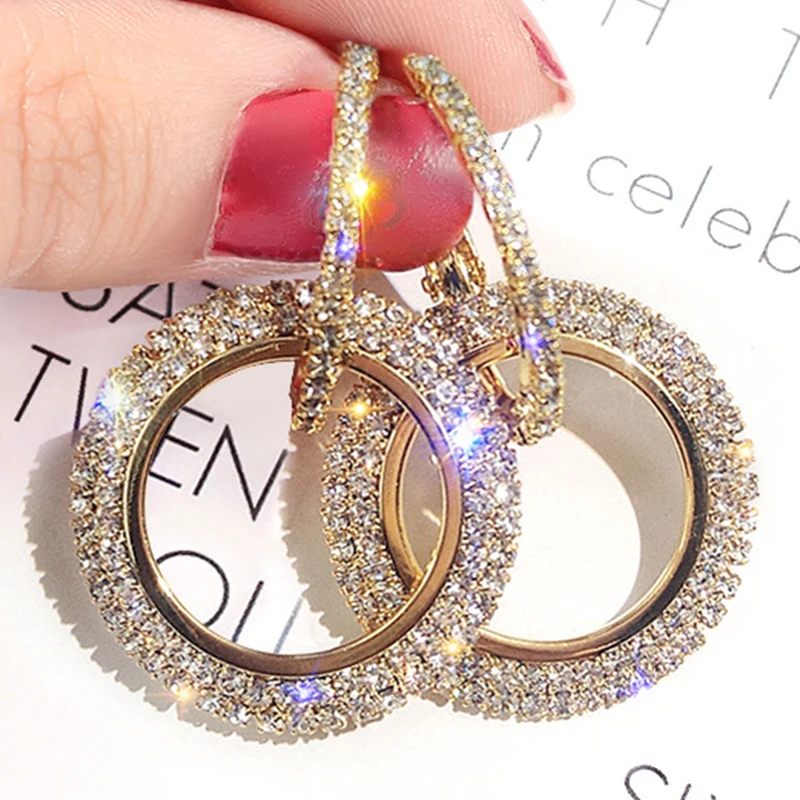 

Silver needle fashion acrylic Korean zircon colored hoop earrings jewelry statement crystal rhinestone earings for women 2019