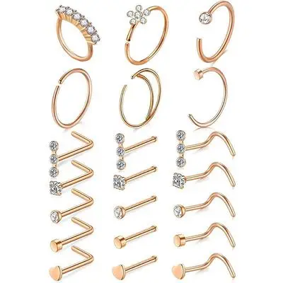 

2021 Fashion High Nostril Piercing Jewelry Hypoallergenic Nose Ring Hoop L Shape Nose Ring For Woman And Man, As picture