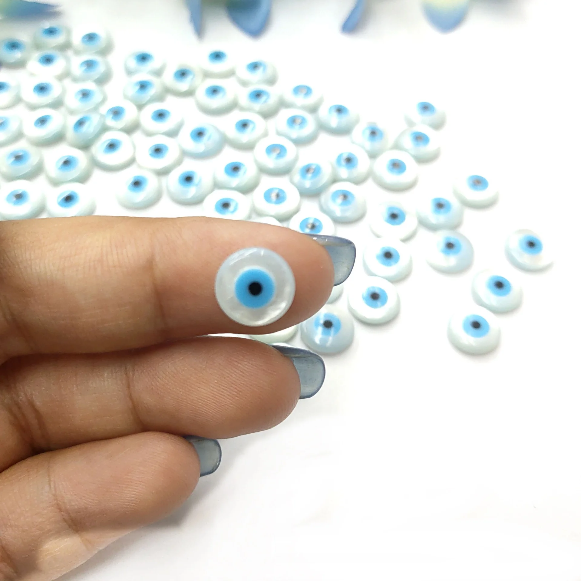 

Turkish evil eye beads round flatback shell mother pearl evil eye beads