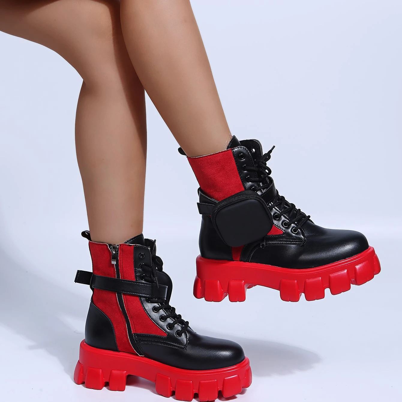 

Women factory wholesale Lady pu leather knee boots buckle shoes Solid pleated high boots, Blown/white/black
