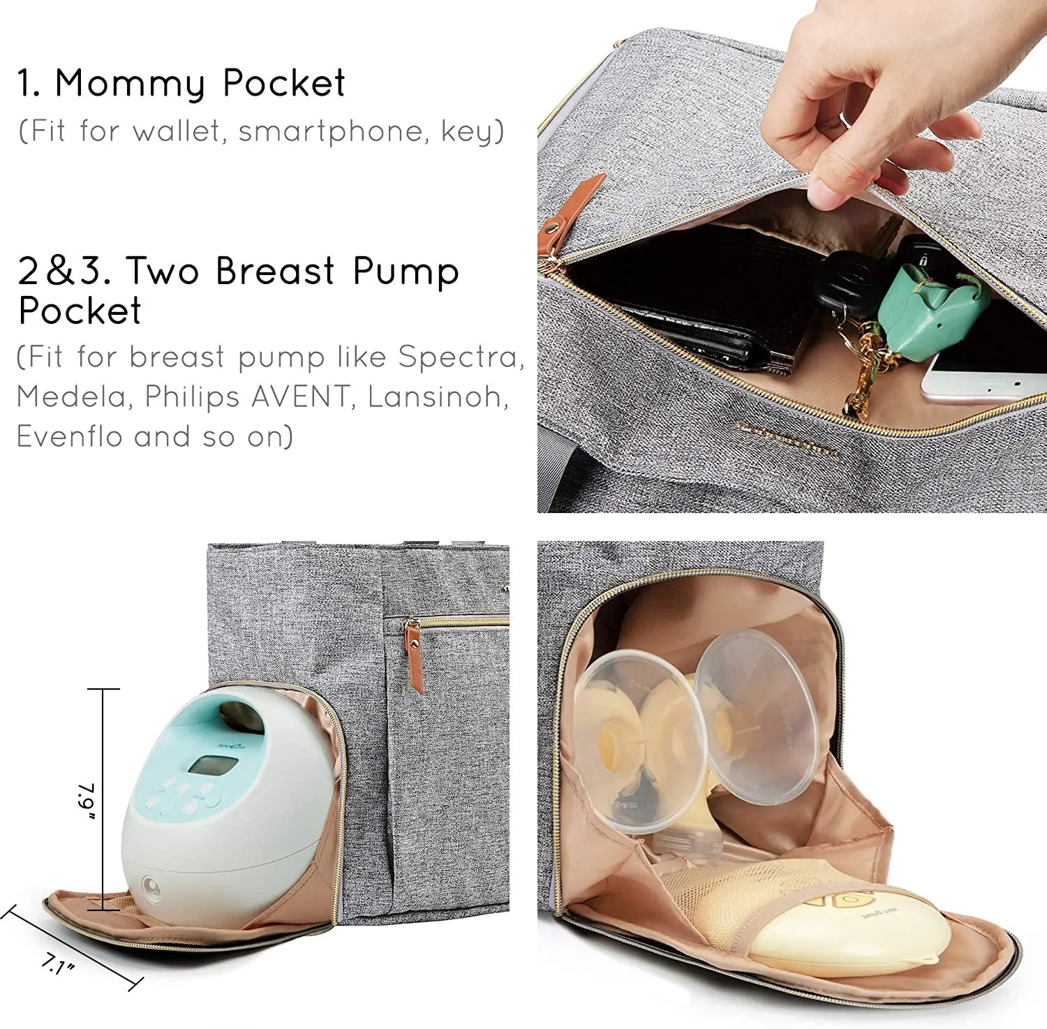 Free Sample Breast Pump Bag Diaper Tote Bag With Laptop Sleeve Fit Most