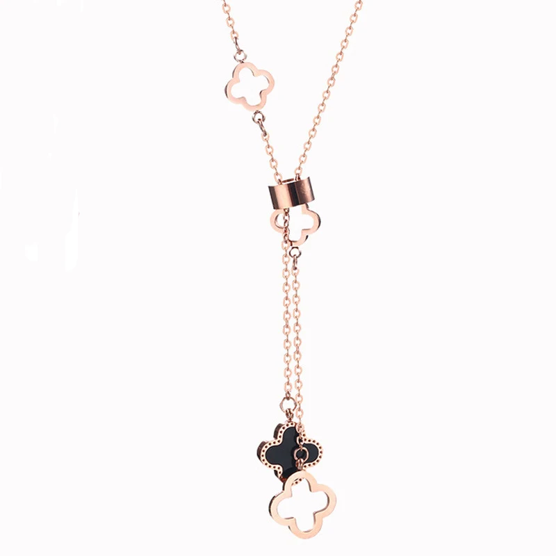 

Rose Gold Plated WOMEN Romantic Stainless Steel Clovers Four Leaf Pendant Jewelry Clavicle Chain for girl