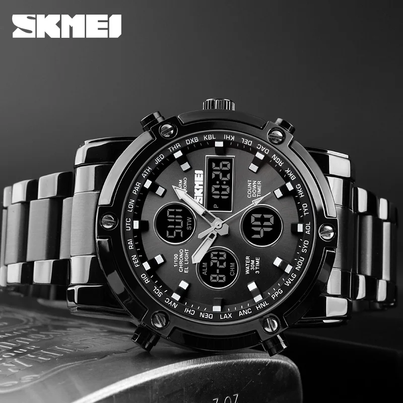 

Digital watch Original brand SKMEI 1389 Waterproof Men Sport watches Hight Quality Stainless steel relojes hombre, Optional as shown in figure