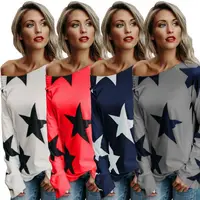 

Amazon new hot sell tee top long sleeve street style stars printed t shirts for women