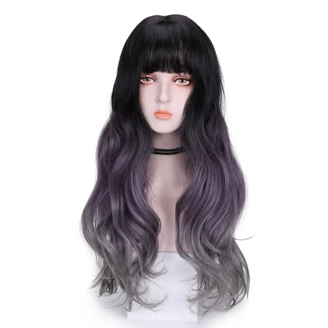 

BEAU FLY New Style Women High Temperature Fiber Loose Wave Full Lace Wigs with Bang, Black