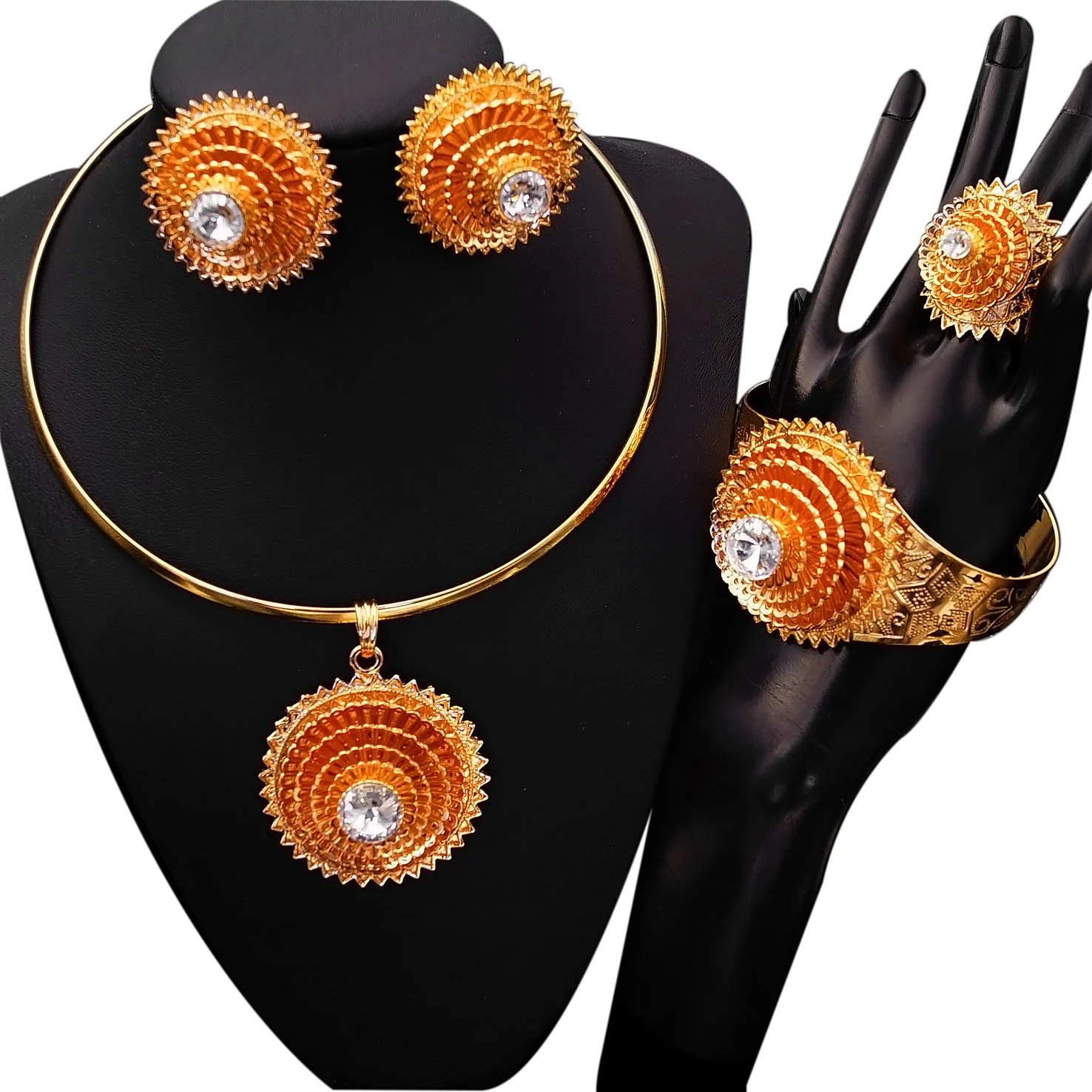 

Yulaili Romanian Gold Style Rhinestone Necklace Jewelry Sets Wholesale Fashion Gold Plated Women's Online Matching Jewelry Set