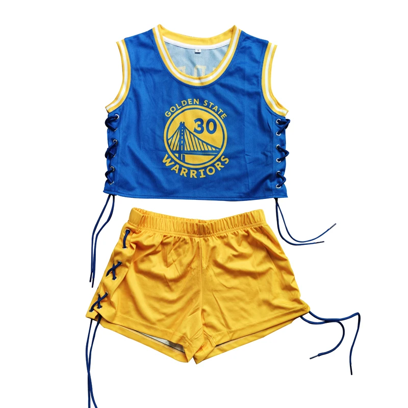 

Custom Plus Size Polyester Lace Up Two 2 Pieces Jersey And Shorts Mesh Basketball Dress Women Set Crop Top