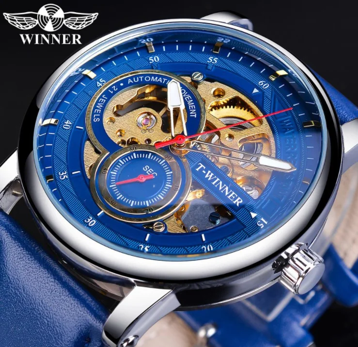 

WINNER Official Mechanical Watch 515 Men Brand Luxury Automatic Wrist Watches Leather Strap Fashion Dress Male Clock