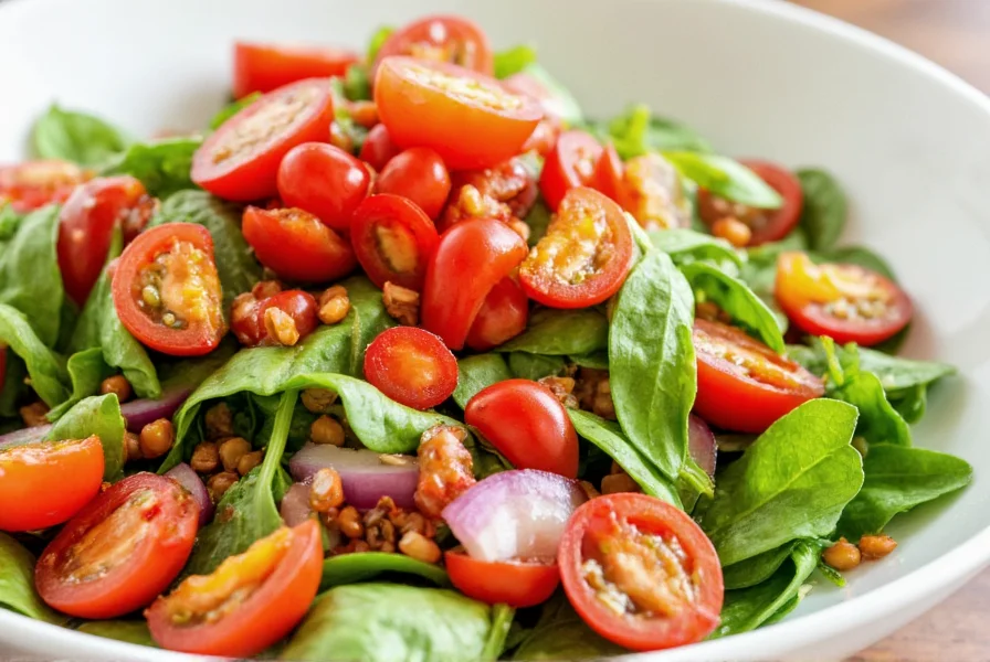 Colorful salad featuring red bell peppers, spinach, and other vegetables demonstrating vitamin C rich food combinations
