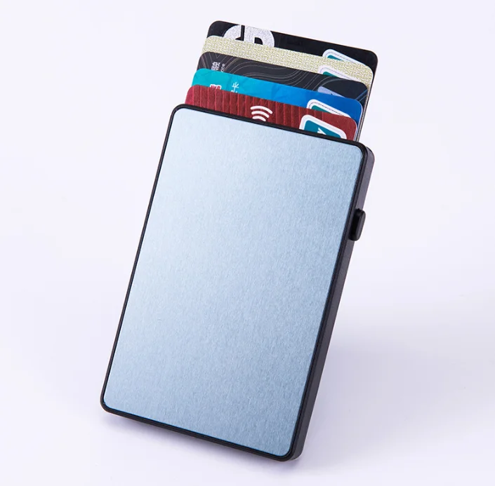 

Amazon newest product diy logo business gift automatic pop up rfid blocking 6 bank card metal aluminum credit card holder wallet, 6colors as photo shown