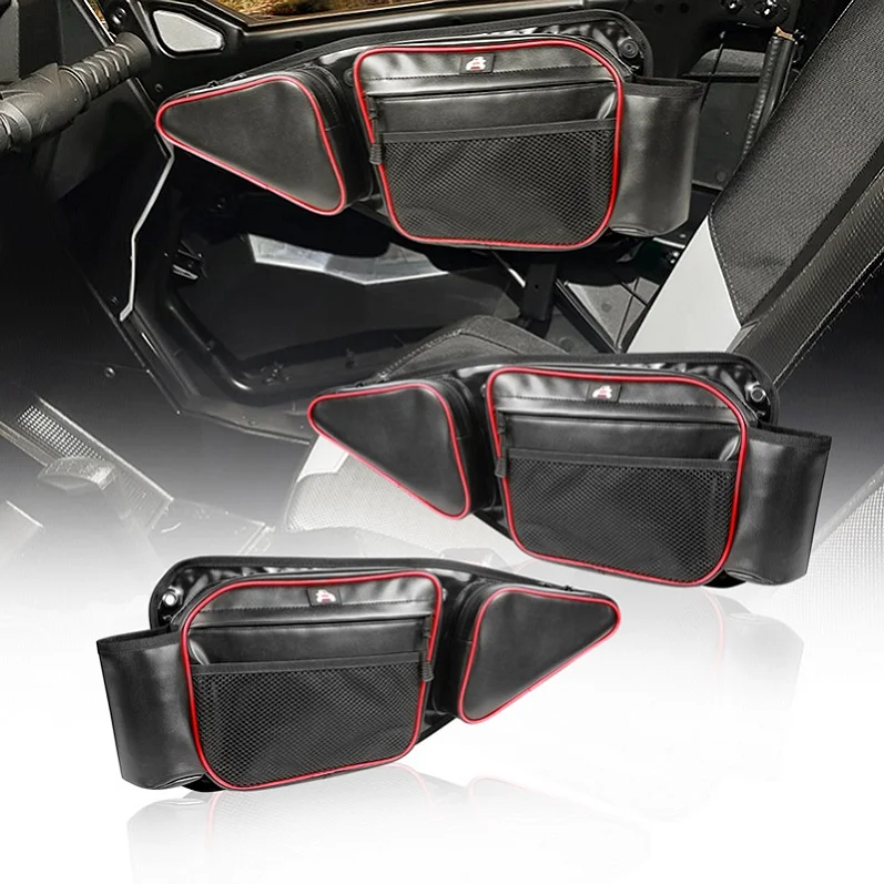 

PU Material Waterproof 1 Pair Front Door With Knee Pad 2021 New Car RZR Kit Door Storage Bag, Black bag with red stitching