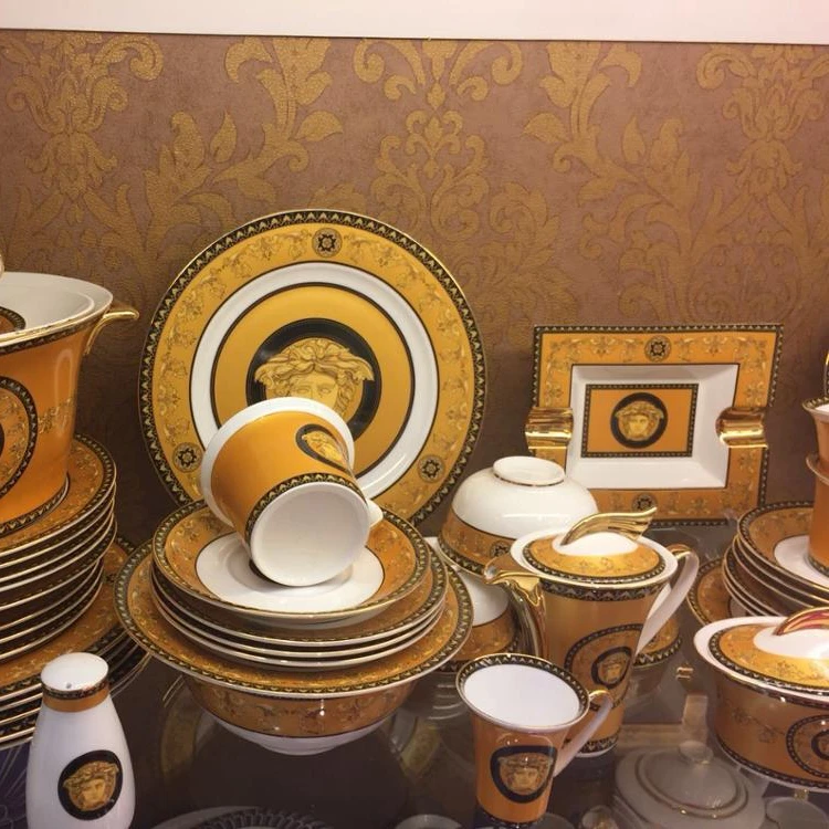 

Luxury Royal Style Table Ware For 6 Person Fine Bone China Dinnerware Sets, Gold and white