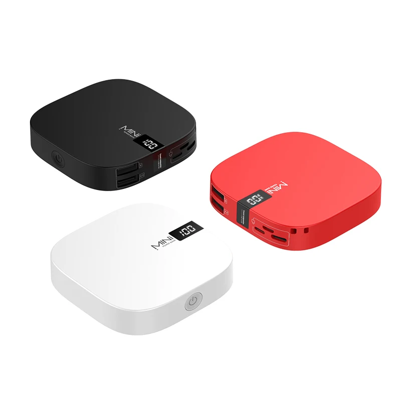 

2021 Best Seller New Small Mobile Power Bank 10000mAh With Dual USB & 3 Input, Black, white, red