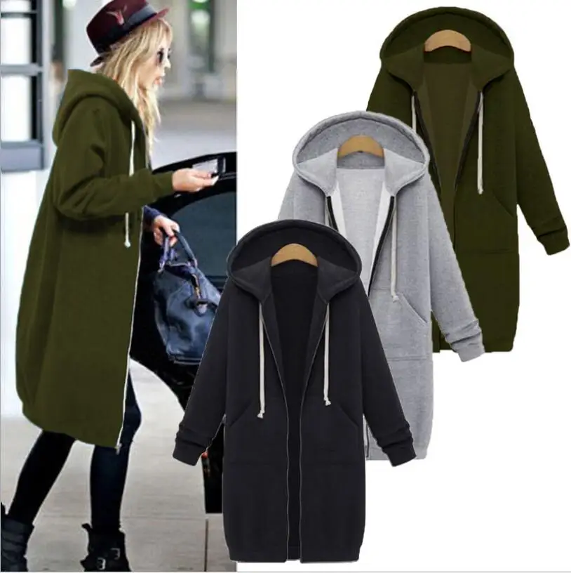 

KYB833 Women Winter Coat Plus Size Long Sleeve Solid Zip Casual Hooded jacket coat