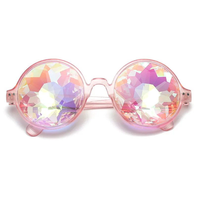 B198 Round Kaleidoscope Glasses Holographic Kaleidoscope Party Retro Rave Festival Sunglasses