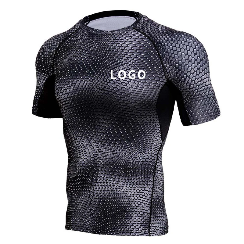 

Custom Design Printed Ransghaurd Quick Dry sport elastic breathable short sleeve t shirts men rash guard