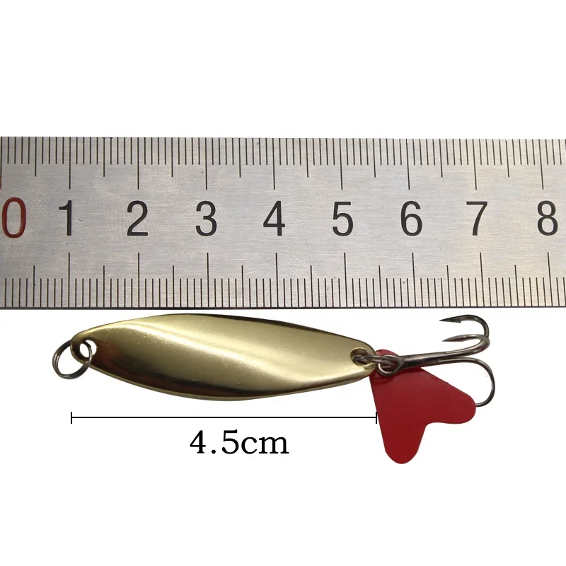 

OEM ODM glossy surface sequins 4.5cm 5.5g metal hard bait spoon fishing lure with red heart blood hook, Gold/silver