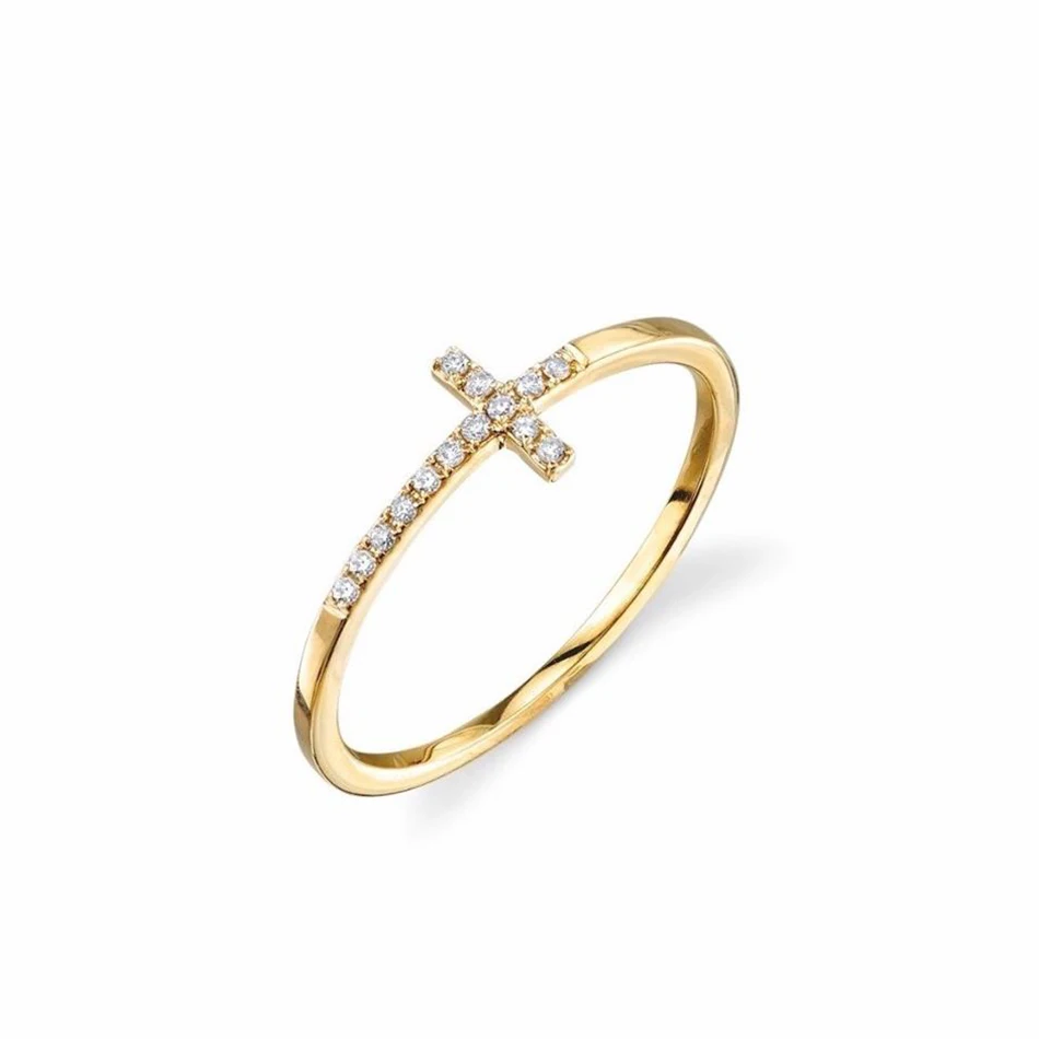 

Luxurty Jewelry 925 Sterling Silver 18k Gold Plated Cubic Zircon Pave Setting Sideway Pave Cross Ring For Women