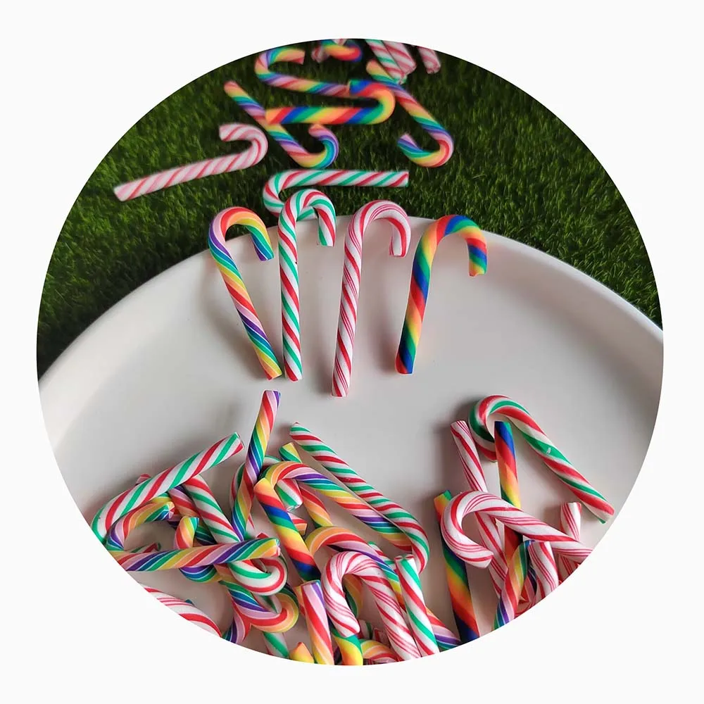 Christmas Decoration Kawaii Polymer Clay Candy Cane Miniature for Phone Case DIY Scrapbook Embellishment Christmas Tree Decor