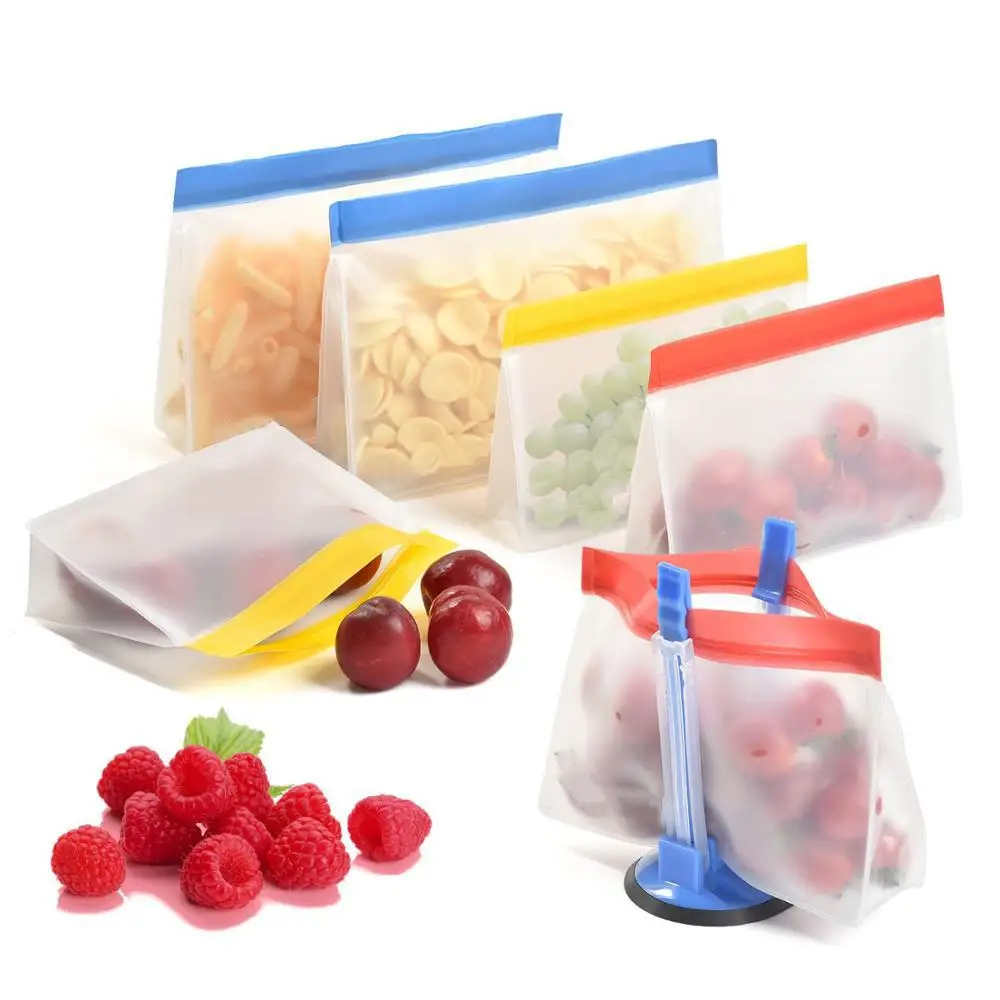 

Custom logo food storage safe silicone reusable freezer zipper poly peva bags, Customized color