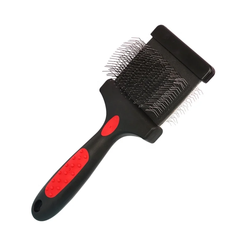 

Factory Wholesale Custom Logo Plastic Handle Double Sided Cat Long Pin Brush Dog Pet Grooming Slicker Brush