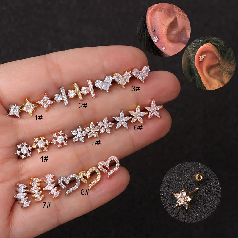 

New flower Zircon Earrings Fashionereativity long Earbone nails cross-border hot selling ear piercing jewelry earrings, Picture shows