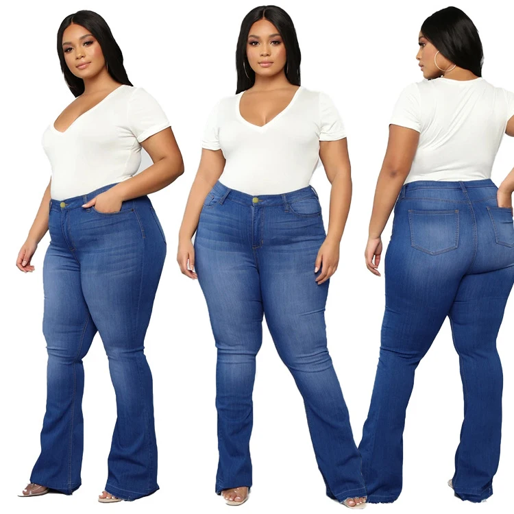 

Hot sales ladies skinny jean plus size jeans pant for women blue flare womens pants