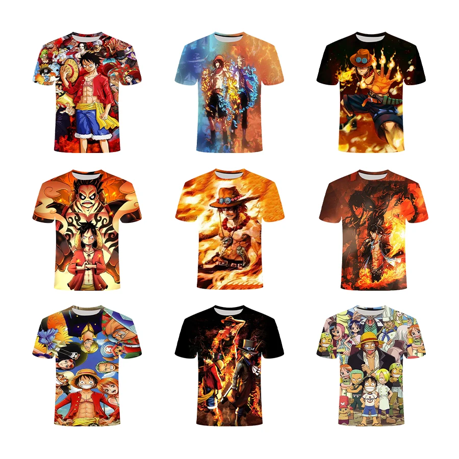 

2021 Hot Summer New 3D Printing Interesting Anime One Piece Luffy Pattern Street Casual T-shirt Round Neck Short Sleeve Tops