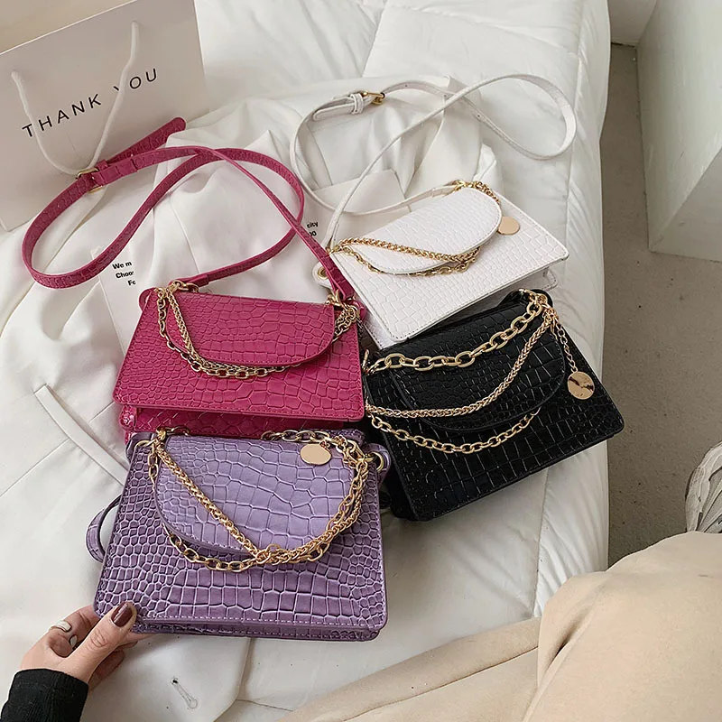 

Women's crossbag bag 2021Korean version fashion shoulder stone pattern solid color chain bag casuals quare bag