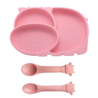 

tableware silicone baby baby spoon and fork baby bib baby feeding supplies set, As picture