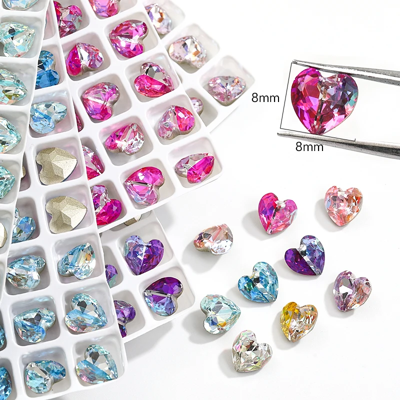 

Luxury Design High Quality K9 Glass Stone Laser Series Heart Shape Rhinestone For Hair Accessories