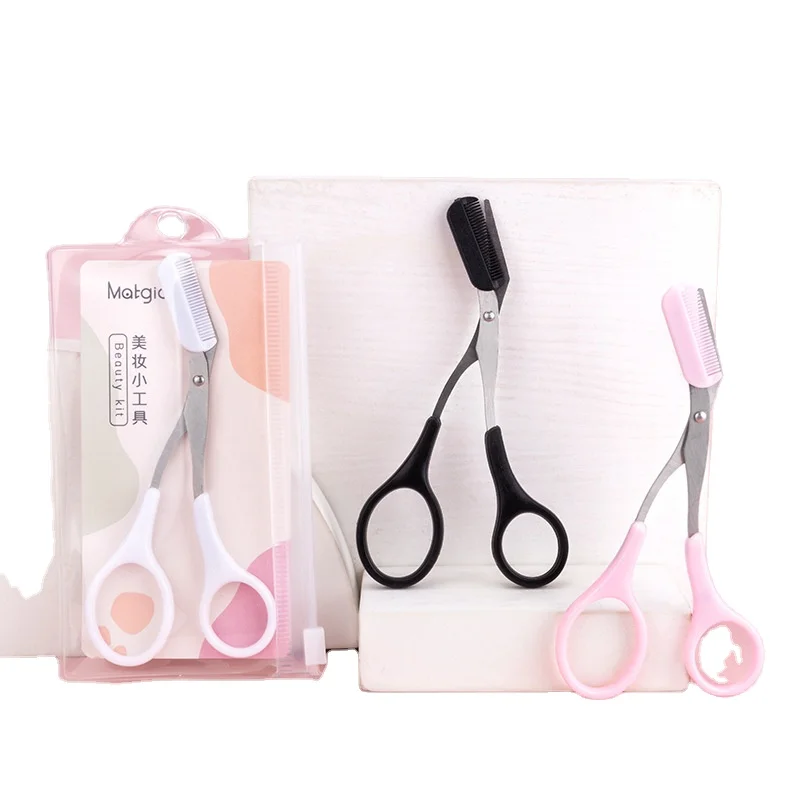 

1 PC Eyebrow Trimmer Stainless Steel Eyelash Hair Clip Scissors Portable Eyebrow Shaver Trimming Tool with Comb Makeup Accessory, Customized color