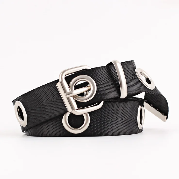 

Women canvas web hole grommet buckle casual solid basic belt ladies decorative belts, Picture