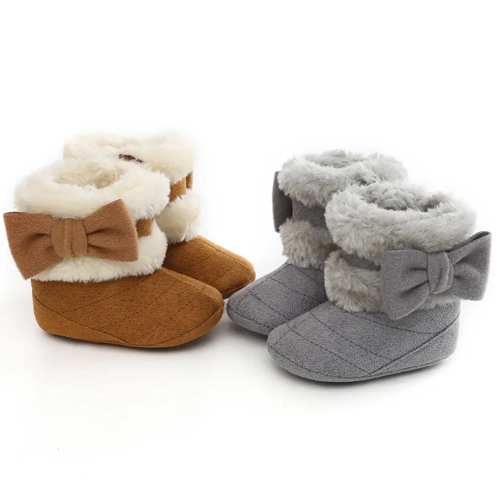 

2019 new fashion Faux suede Rubber sole bowknot girl crib baby boots, Grey, brown