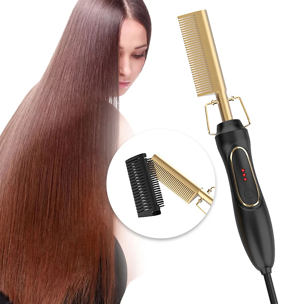 

Electric Heating Hair Comb Straightener Hot Heated Hair Straight Curling Styler Hair Smoothing Iron Brushes 2 in 1 Styling Tool