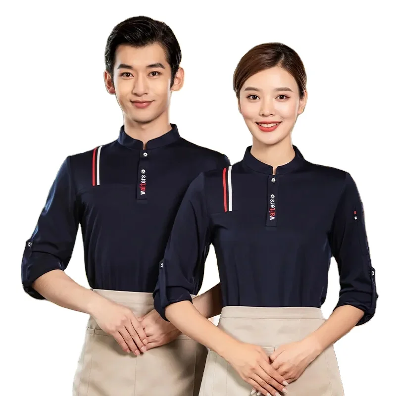 

New style custom logo plus size hotel restaurant bar uniform shirt workwear top staff waiter waitress work uniform