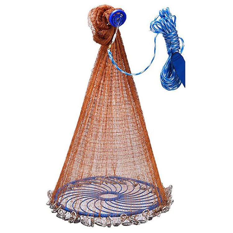 

Best sale 10ft size chinese drawstring casting tire line bait easy throw hand trawler fishing cast net for small fish, White,brown
