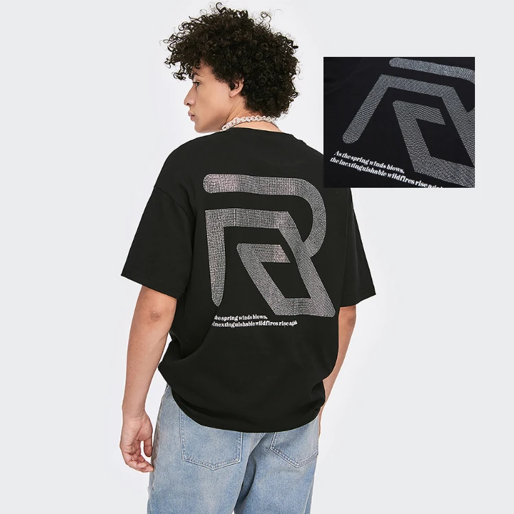 

Hot selling street style T-shirt black and white short sleeve summer trendy letters rhinestone loose T-shirt, Customized colors