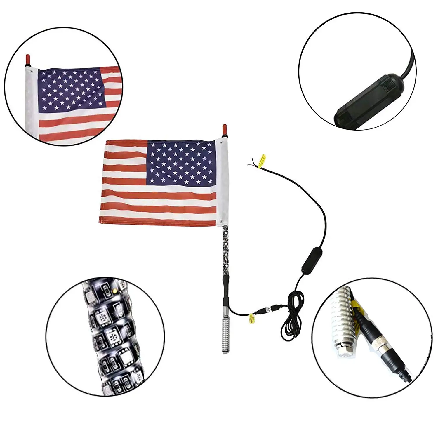 Remote Control Antenna Whips Lamp Accessories RGB 360 Degree Spiral LED Whip Lights for UTV Offroad Vehicle