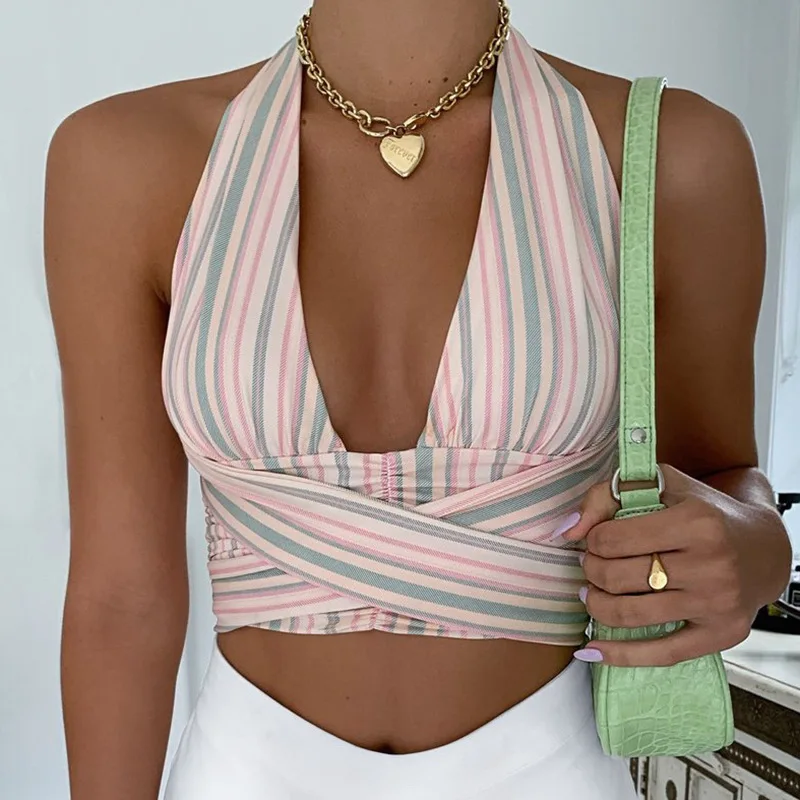 

2021 New Arrival Sexy Halter Sleeveless Club Party Blouses Tops