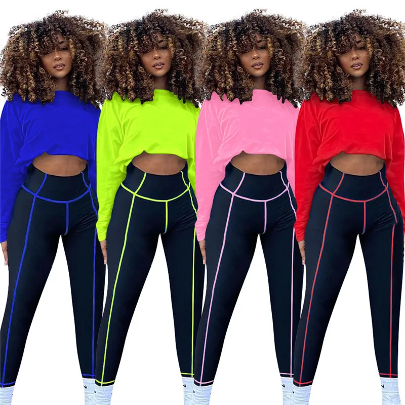 

Wholesale Crop Top And Pants Tracksuits Women Sportswear Casual Matching Two Piece Set 2 Piece Set Women Clothing, As show