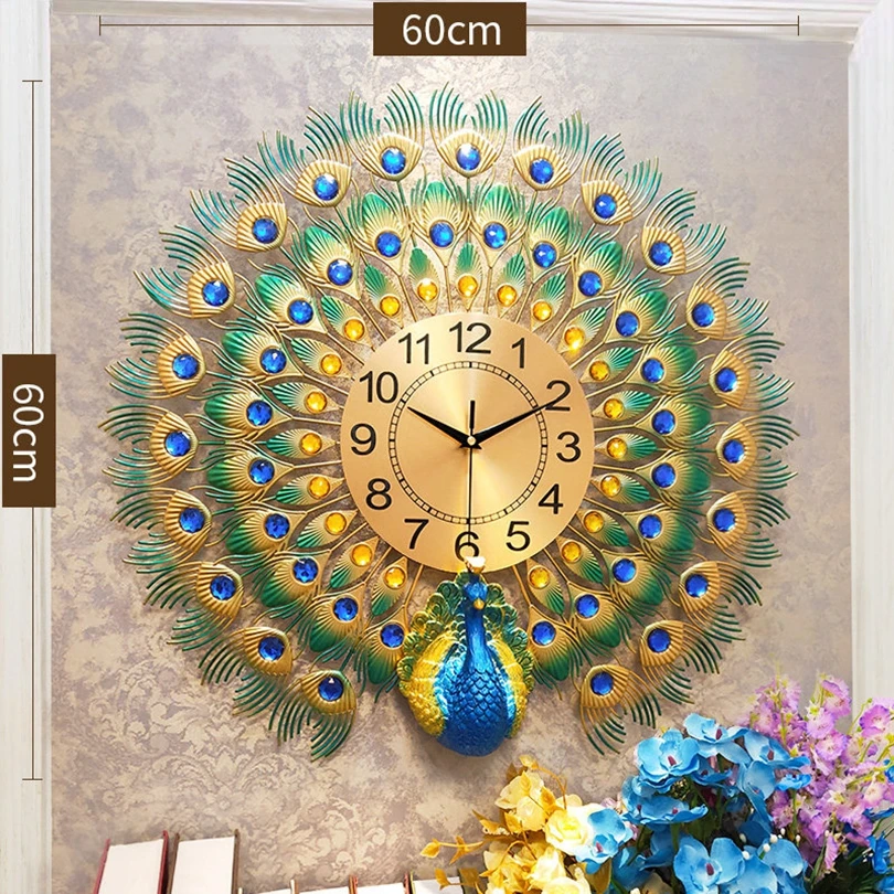 

Beauti Metal Home Decoration Peacock Clocks Large Watch Wall Clock, Green