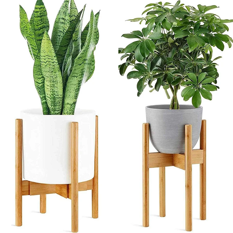 

Home adjustable bamboo plant holder stand indoor, Carbonized color