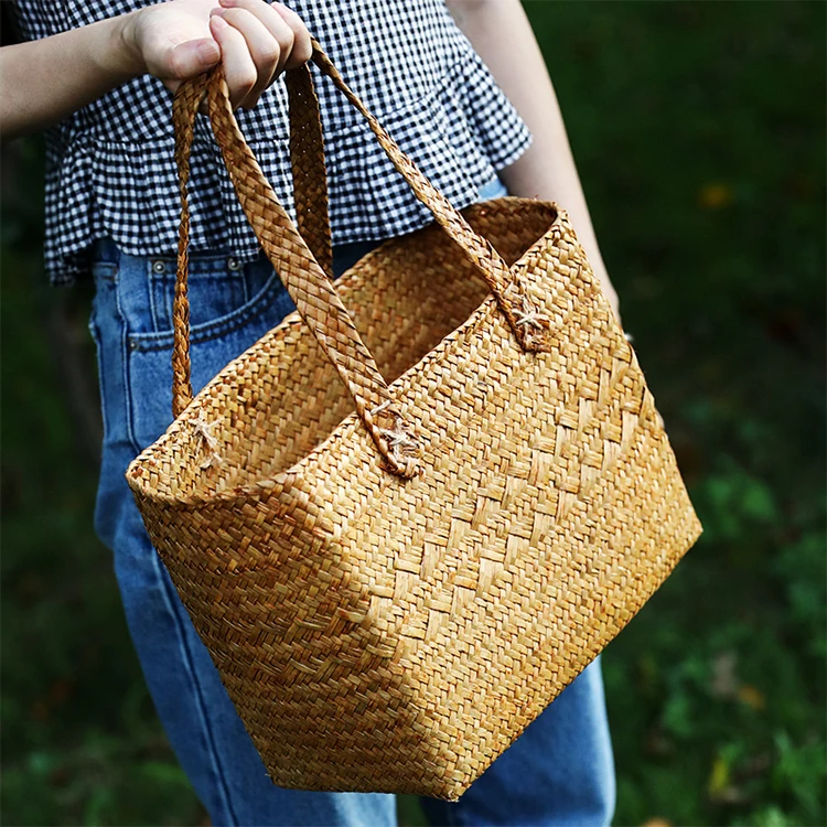 

2022 New Fashion Summer Straw Basket Bag with Handles For Shopping and Picnic Bag
