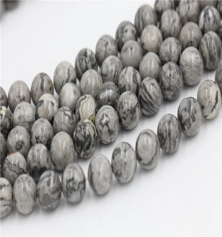 

Natural Gemstone Beads  Round Grey Jasper Beads Stone For Making Jasper Bracelet, Gery