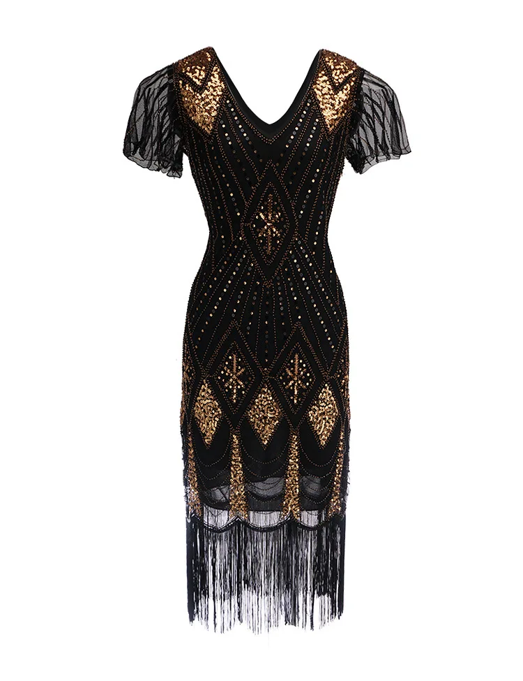 

Ecoparty 20s 1920s Flapper Dress Gatsby Charleston Art Deco Sequin Fringe Beaded Dress, Shown