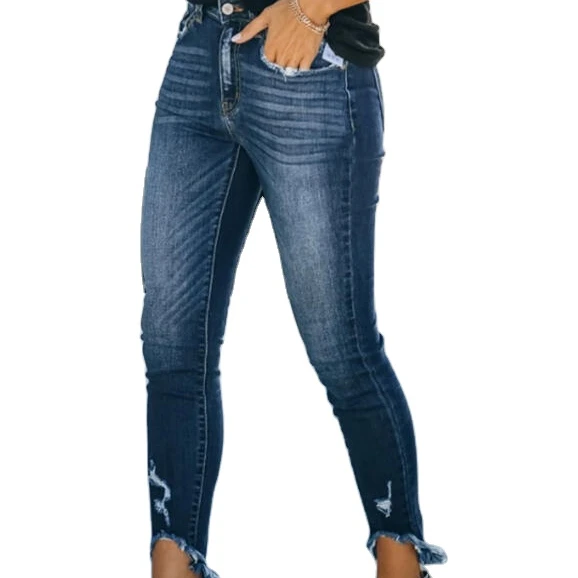 

European and American Foreign Trade women's skinny jeans quality elastic slimming ripped Liusu women's jeans, Customized